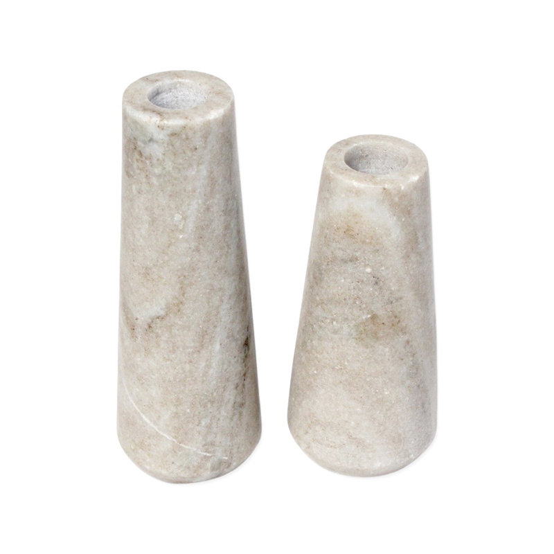 Tellis Set Of 2 White/Brown Marble Taper Candle Holders
