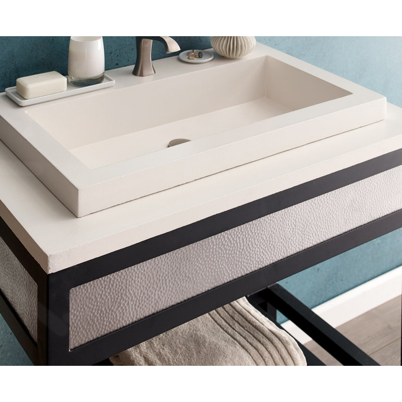 Trough Handmade Rectangular Drop-In Bathroom Sink, Pearl, Single Faucet Hole
