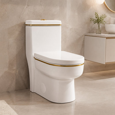 Toilette une pièce avec garniture dorée, double chasse 1,02 / 1,45 GPF, hauteur standard allongée