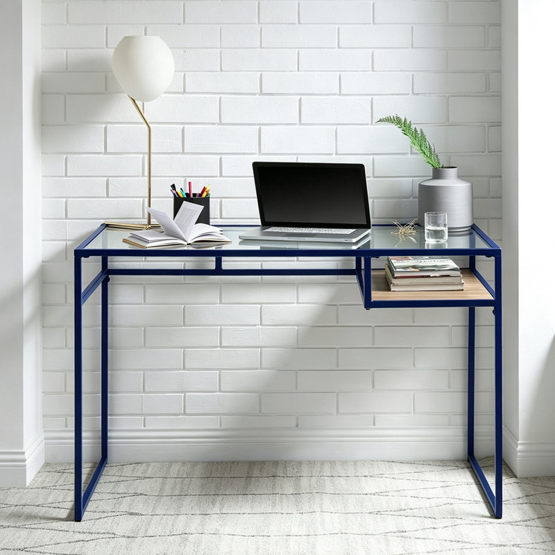 Glass Top & Blue Finish Writing Desk
