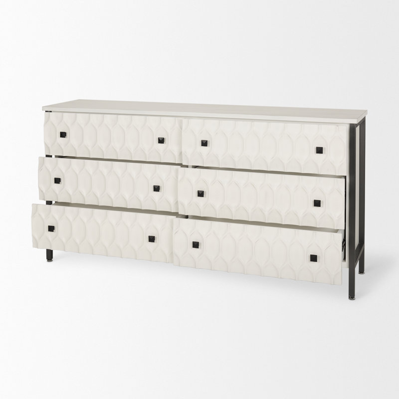 Buffet 6 tiroirs l 62,6 po, Gris foncé / Blanc