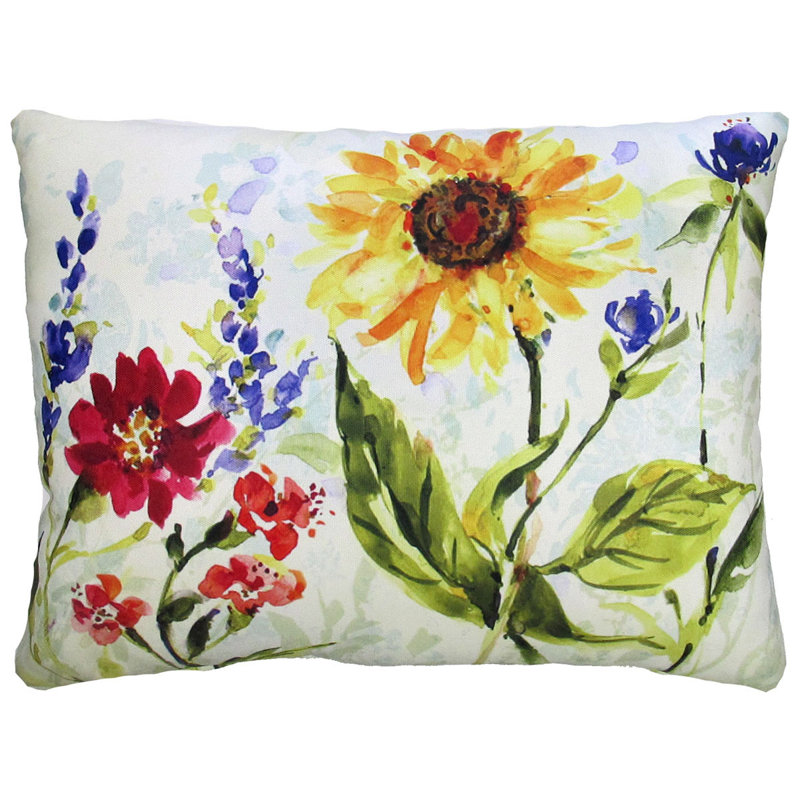 Coussin - Champ de tournesols - 19 x 24, Jaune / vert / floral rouge, Rectangle H 19 po x l 24 po