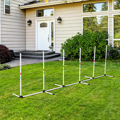 Adjustable Dog Agility Training Kit - Weaves Poles & Storage Rack. Increase Dog's Physical Fitness. Portable And Convenient. Fully Configuration. Strengthen Tie With Your Pet. White Polypropylene.