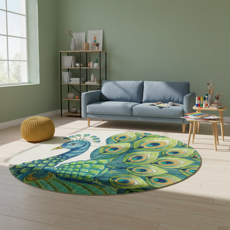 Tapis décoratif à motif paon, Rectangle 2 pi 4 po x 4 pi