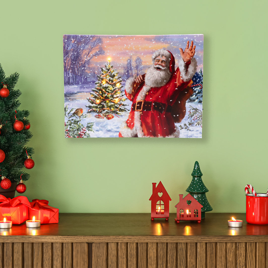 Lighted Santa With Christmas Tree Canvas Wall Art 11.75" X 15.75" Northlight Seasonal