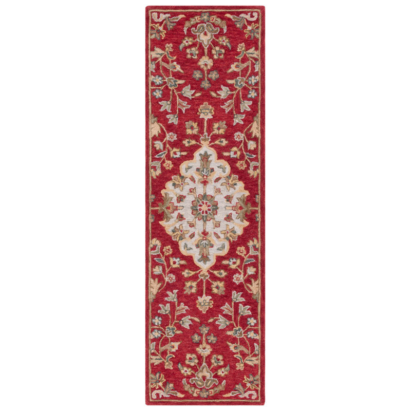 Jaxson Blossom Hand Tufted Wool Cotton Floral Rug in Beige/Red, Runner 2'3" x 8'