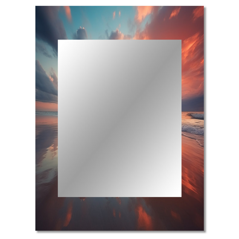 Plage, photo bord de mer, minimalisme III - miroir décoratif de plage, miroir mural corail, impression d'art en métal