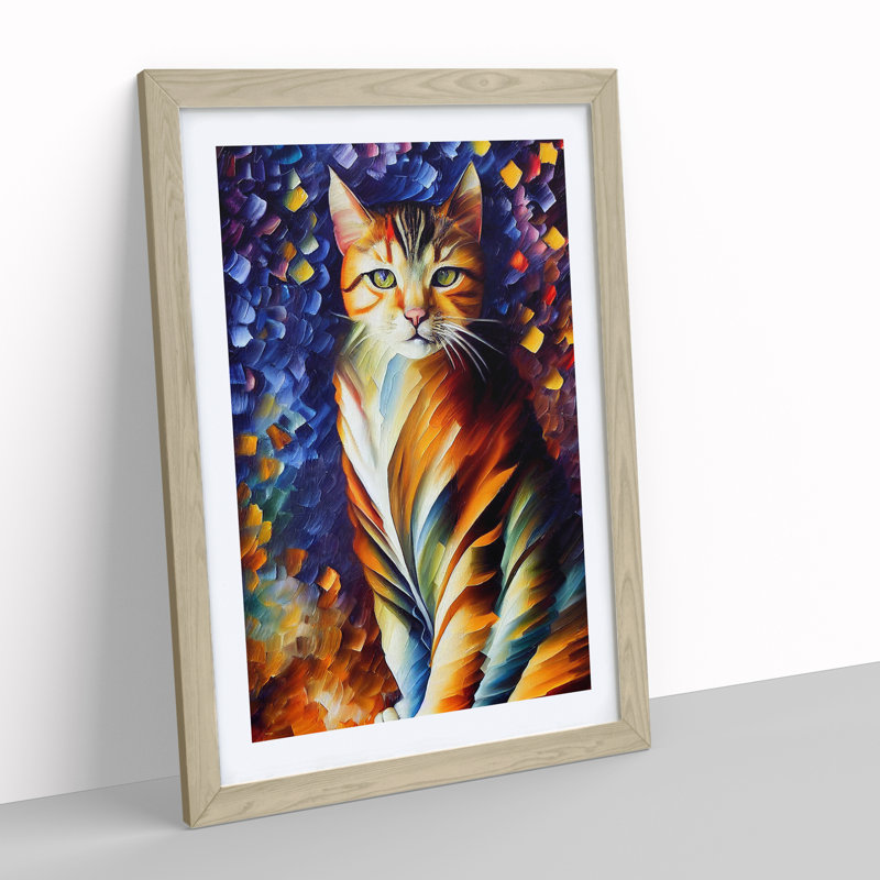 Cat Portrait No.6 - Single Picture Frame Print, 64cm H x 46cm W x 2cm D, Oak