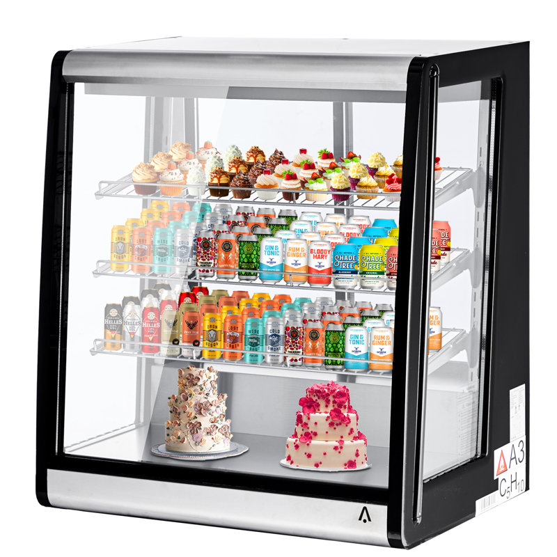 Réfrigérateur commercial noir de 7 pi³ avec présentoir de comptoir, porte vitrée avec tablettes réglables pour les gâteaux et les pâtisseries dans les boulangeries