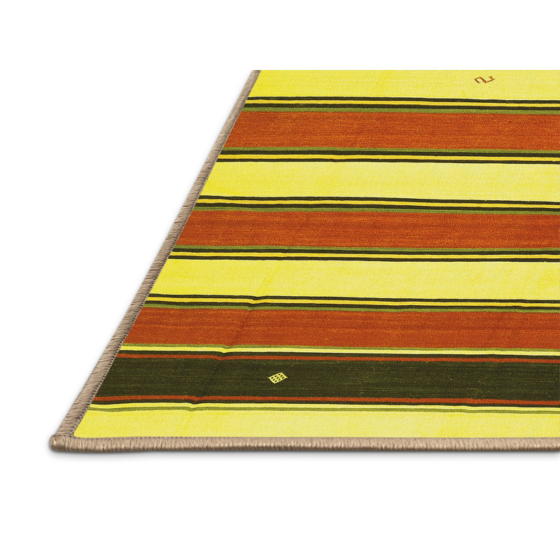 Tapis contemporains jaunes lavables à la machine 656, Rectangle 5 pi x 7 pi