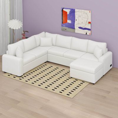 U-Shaped Sectional Sofa Pull Out Sofa Bed With Two USB Ports, Two Power Sockets, Three Back Pillows And A Storage Chaise