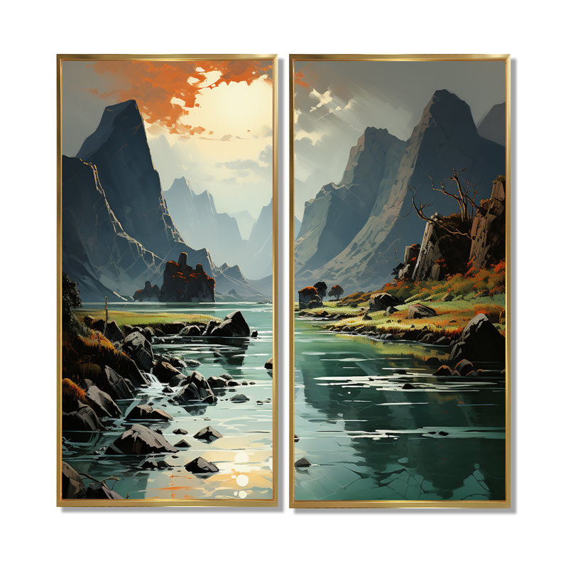 «Vietnam Mountain Symphony Landscape II - Vietnam Large Wall Art 2-Panels», H 20 po x l 24 po, Doré