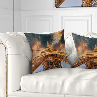 Paris Paris Eiffel Towerin Paris with Sunset Cityscape Pillow