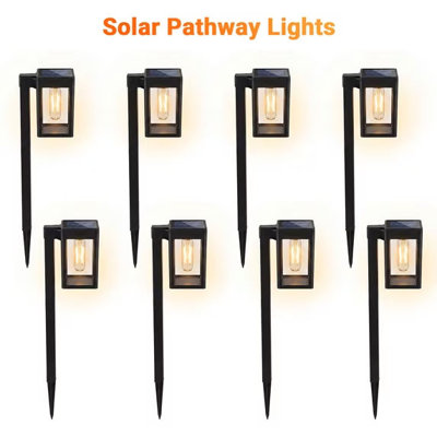 Lot de 6 lampes solaires de jardin en forme de 7, blanc chaud, avec piquets de fixation, noires