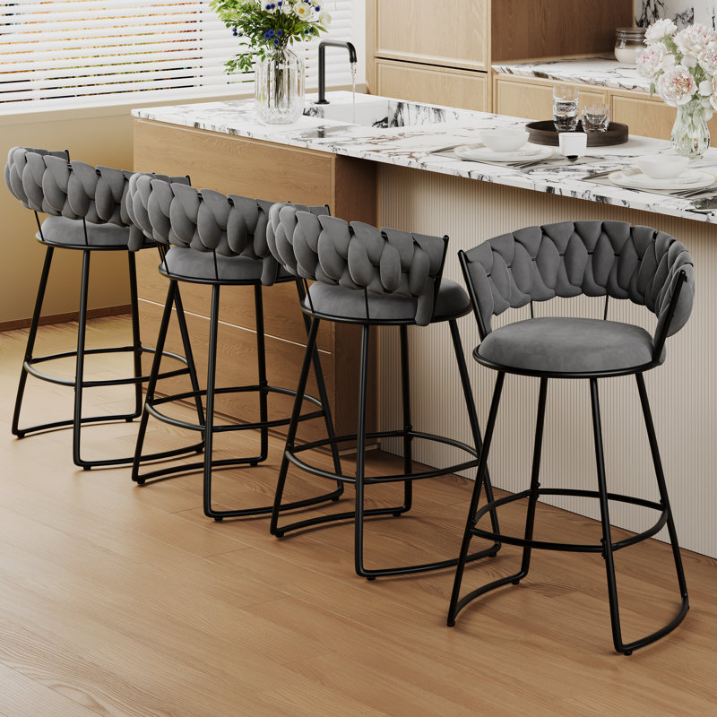 Upholstered Counter Stool With Metal Frame, Counter Stool (24" Seat Height), Gray