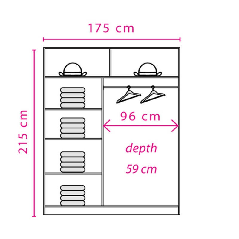 Skelmersdale 2 Door Manufactured Wood Wardrobe, 215 cm  H x 175 cm W x 59 cm D, Light Brown