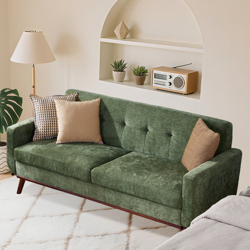 78"W Chenille Button Tufted Upholstered Love Seat Sofa Couches Small Couch  for Living Room & Apartment, Green