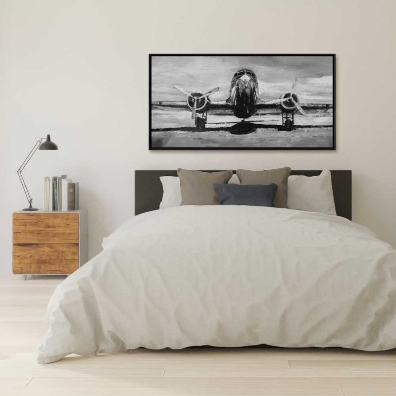 «Grayscale Plane - Transport Living», décoration sur toile encadrée