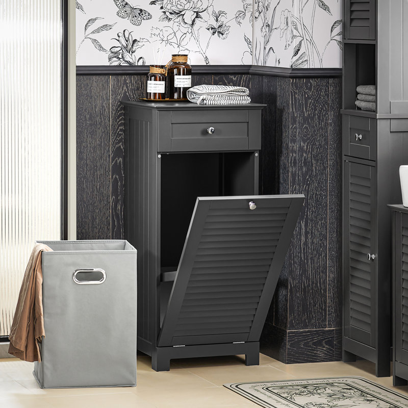 Lyonsdale Wood Cabinet Laundry Hamper with Handles, Grey