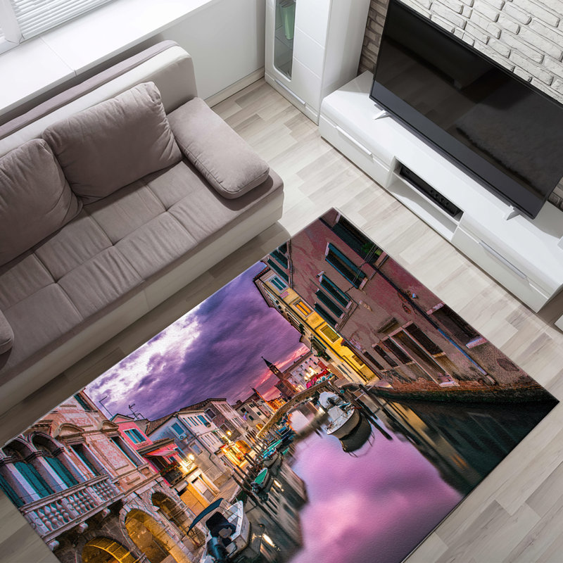 Chic Line Pattern Non-Woven Thin Type Printed Rug Ideal for Stylish Home Interiors and Contemporary Living Spaces