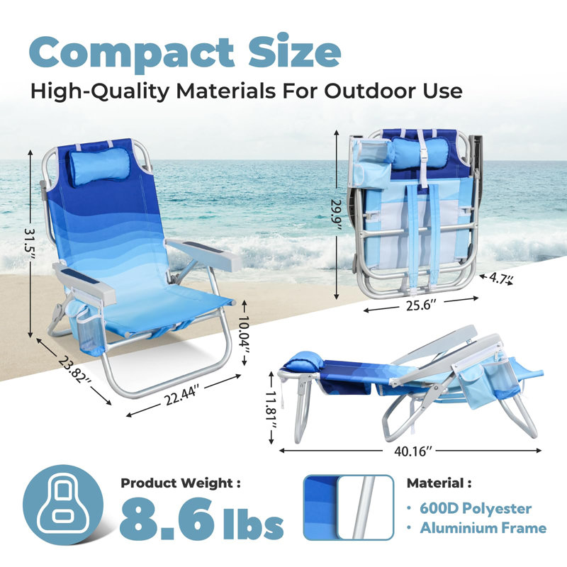 Low Beach Chair for Adults, Wave Blue