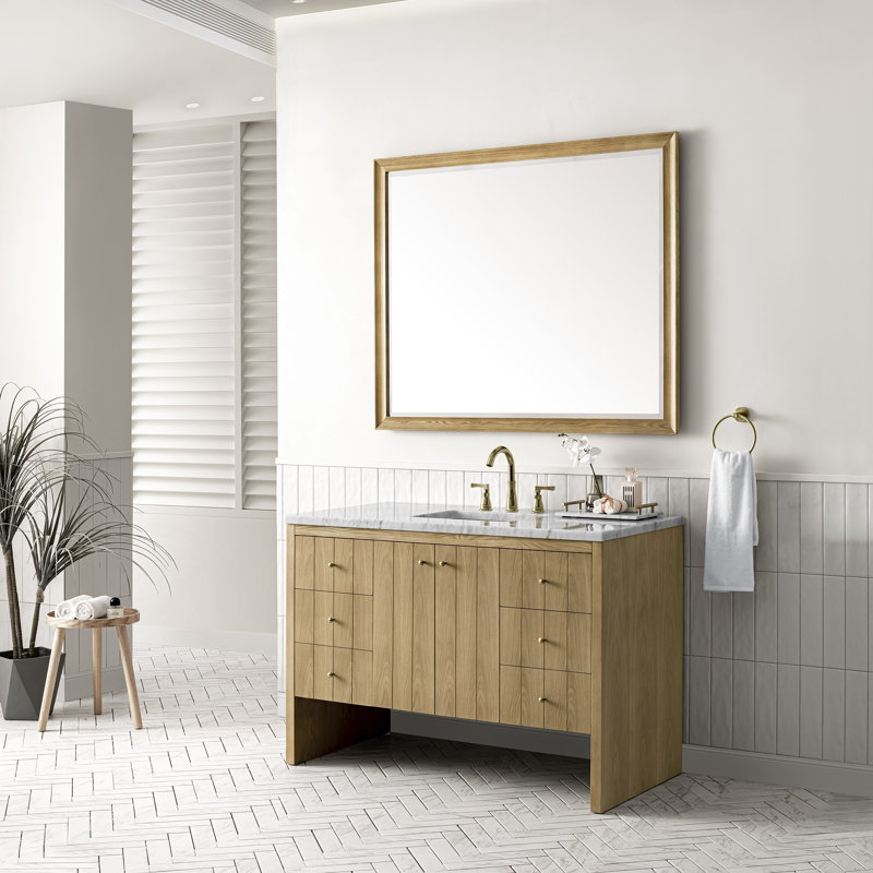 Hudson 48'' W Single Vanity, White Zeus, 8" Widespread, Light Natural Oak