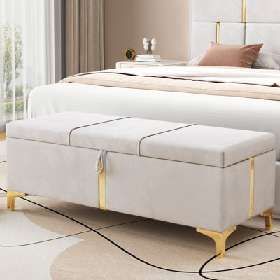 Élégant repose-pieds de rangement rembourré, banc de rangement avec pieds en métal pour la chambre à coucher, salon, entièrement assemblé sauf les pieds