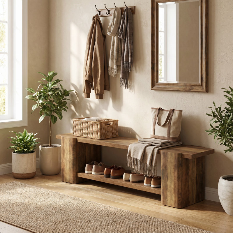 62.6"W Bench with Storage, 2-Tier Design