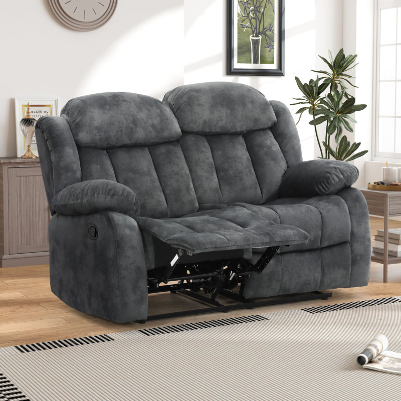 62.1" W Microfiber Upholstered Manual Reclining Loveseat with Metal Legs , Dark Gray