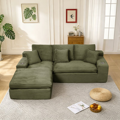 Canapé modulaire à compression 98 po Cloud, siège moderne en forme de L avec méridienne, canapé-lit rembourré convertible avec porte-gobelets et poches latérales, aucun assemblage requis pour le salon