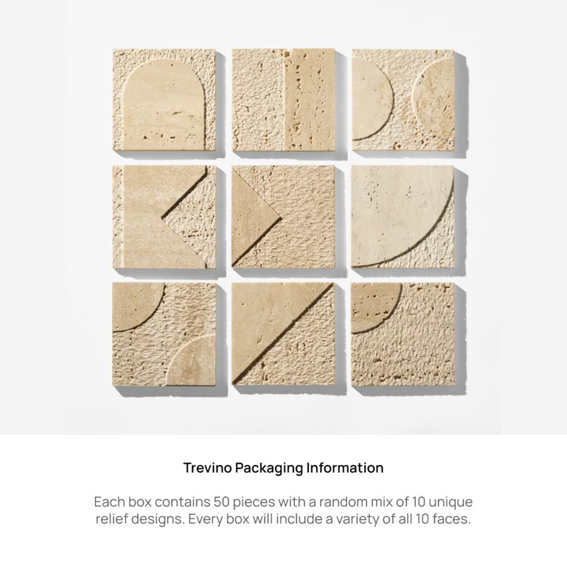 Trevino Carved 4x4 3D Unfilled Polished and Honed Travertine Stone Tile