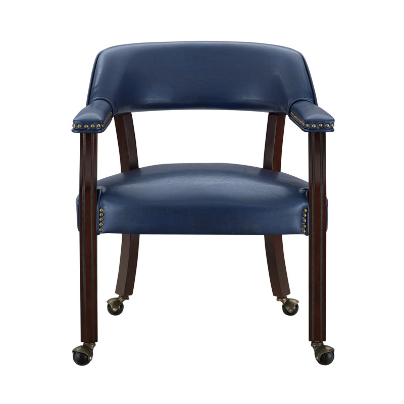 Fauteuil à accoudoirs en bois massif Alandria, Bleu marine