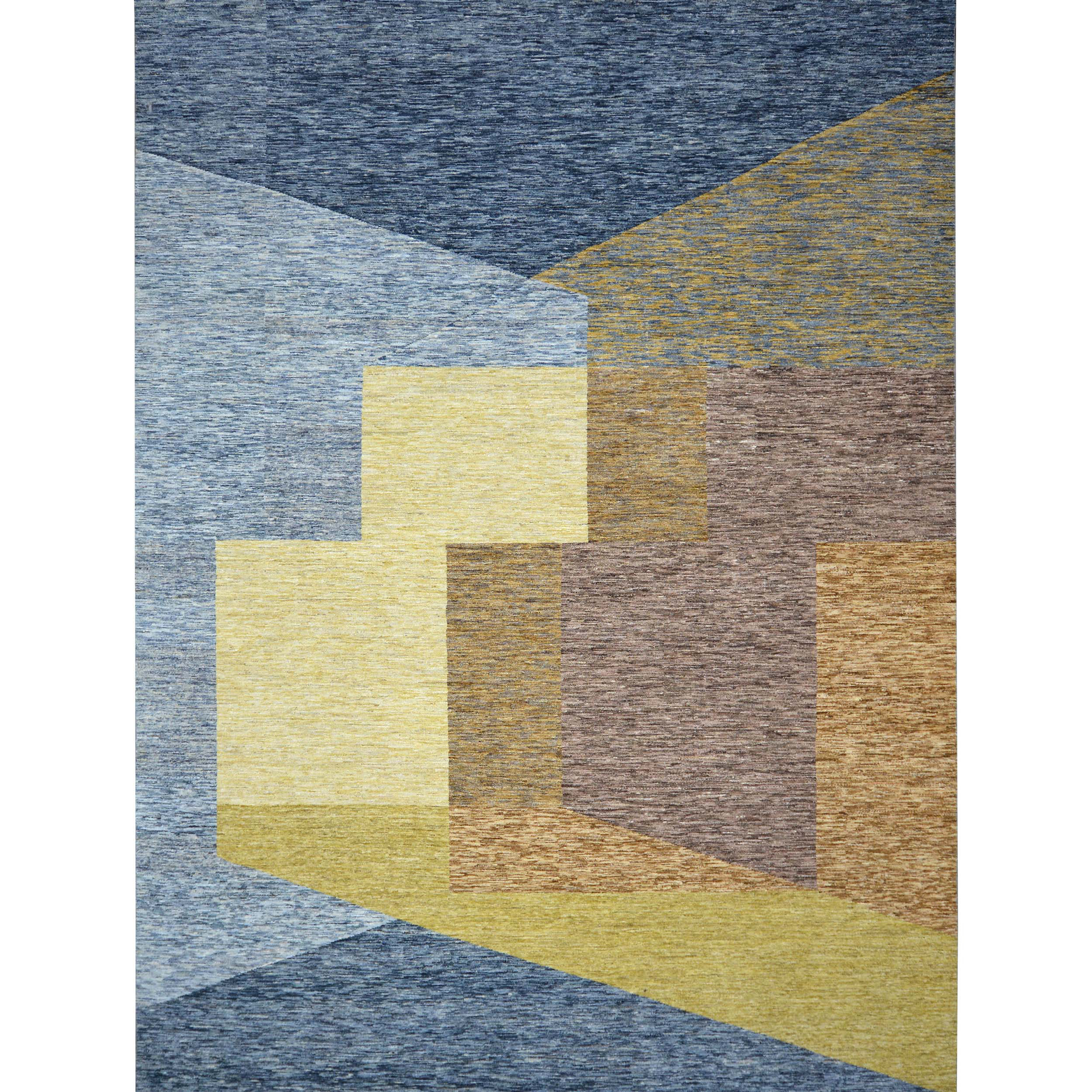 Bokara Rug Co., Inc. Abstract Hand-Knotted Wool Area Rug in Blue/Yellow ...