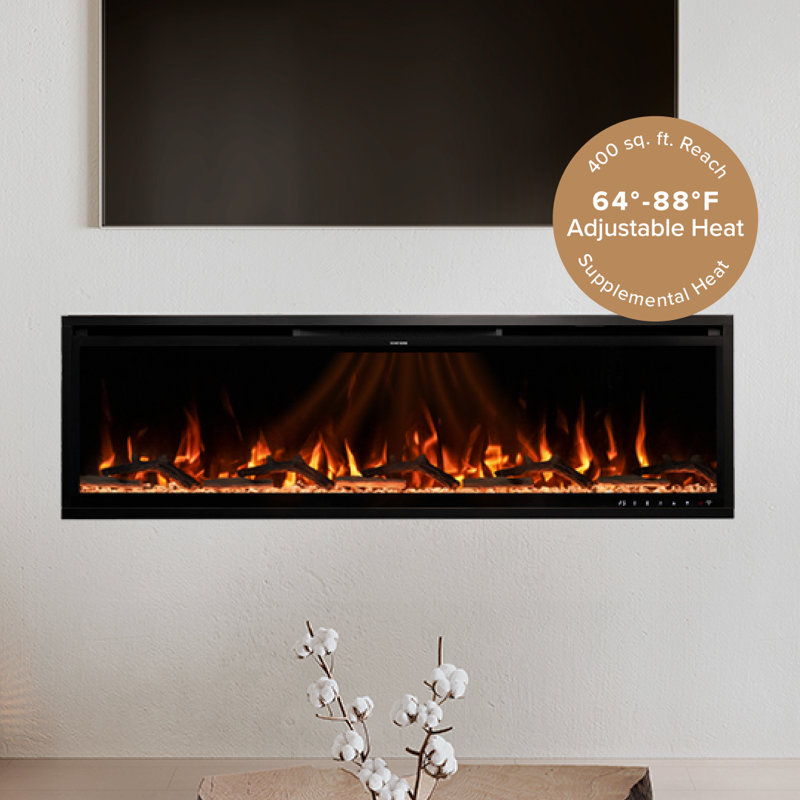 Aerus Wall Mounted Surface Wall Mounted Recessed Wall Mounted Electric Smart Fireplace with Heat, 60" W