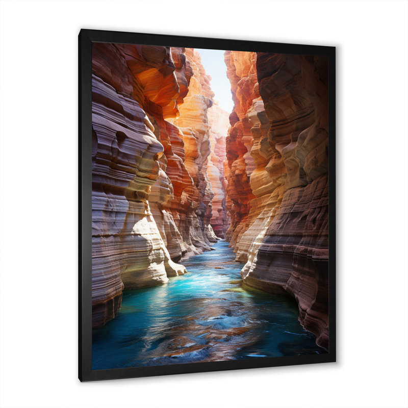 Canyon antilope turquoise, gouttes - art mural Canyon, H 32 po x l 24 po x P 1 po, Cadre d'angle fermé noir
