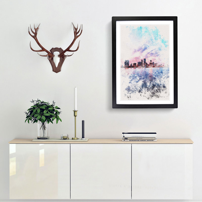Miami Florida Skyline - Picture Frame Painting Print, 63cm H x 45cm W x 2cm D, Black Framed