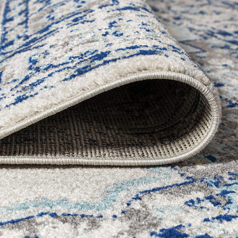 Clarice Inigo Cottage Medallion Blue/Gray Rug, Rectangle 3' x 5'