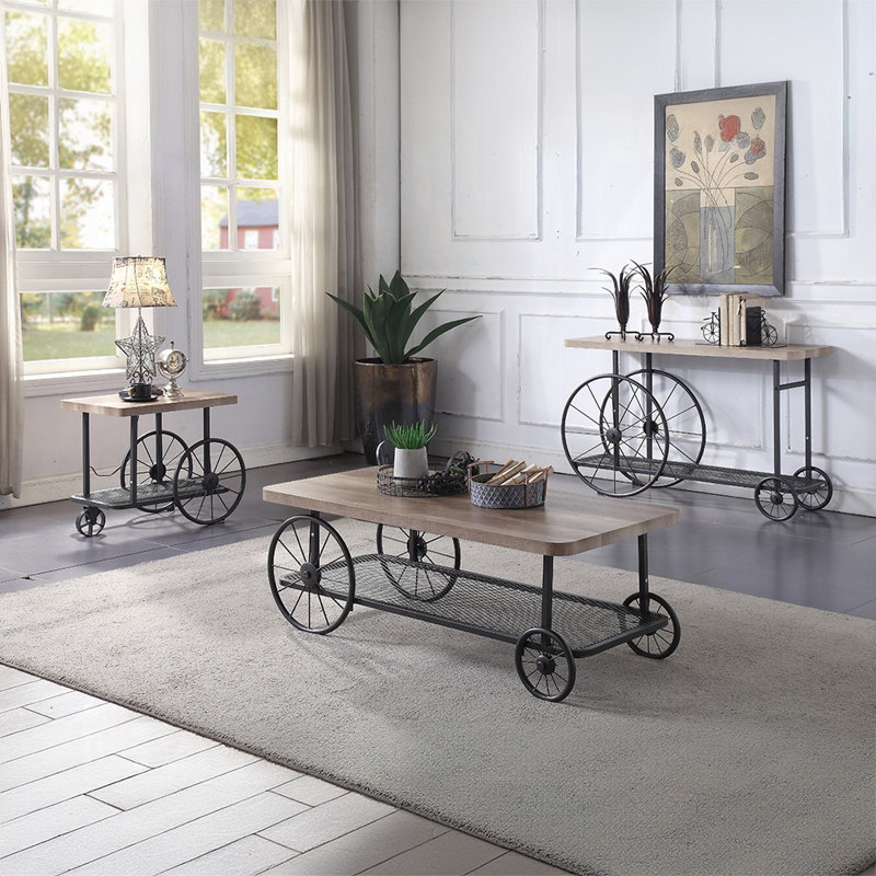 Table basse à 1 tablette Kendig en chêne et gris antique, Chêne rouge
