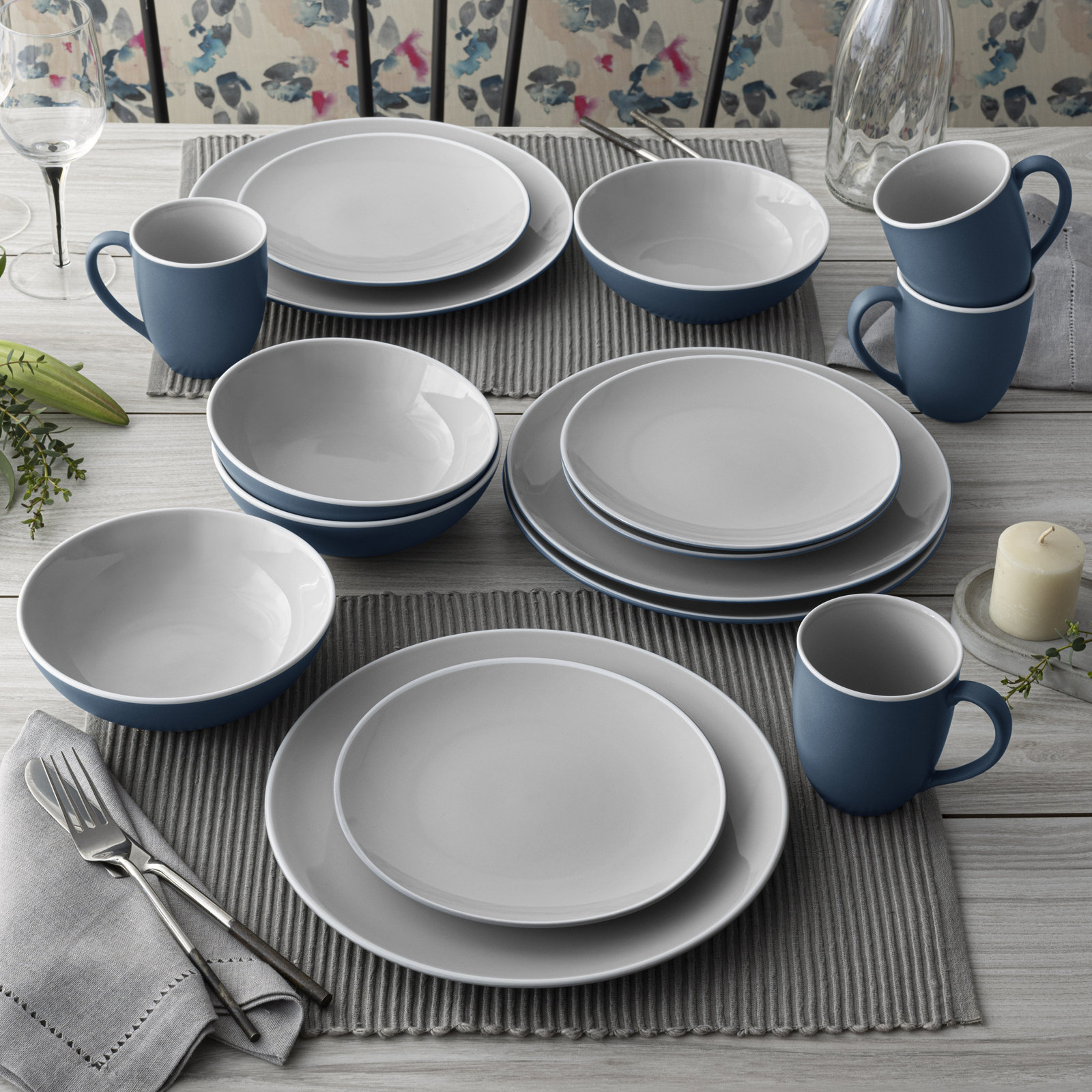 Noritake ColorTrio Coupe 16-Piece Dinnerware Set, Service for 4, Blue