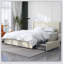 Patented 2-Drawer Storage Bed Queen Size Ivory Velvet Upholstered Wingback Platform Bed