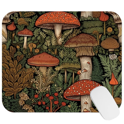 Botanical Cottagecore Forest Mushrooms V Cottage Gaming Cute Office Laptop Desk Pad Gift Mat Square Rectangle Non-Slip Mousepad