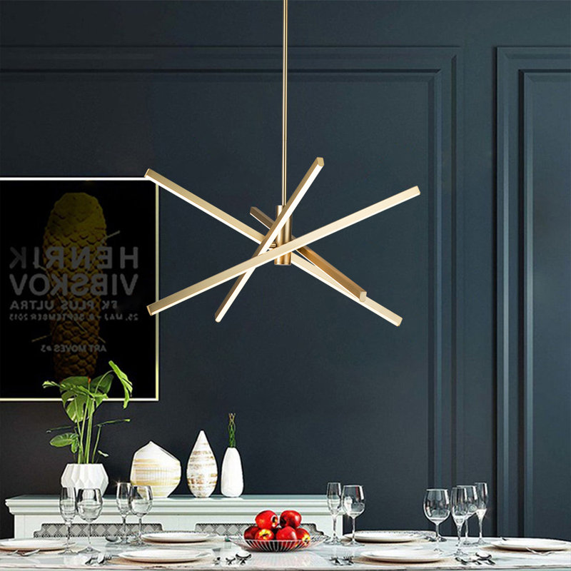 Burcker Aluminum Dimmable LED Modern Linear Chandelier, Gold, 13" H x 26" W x 26" D