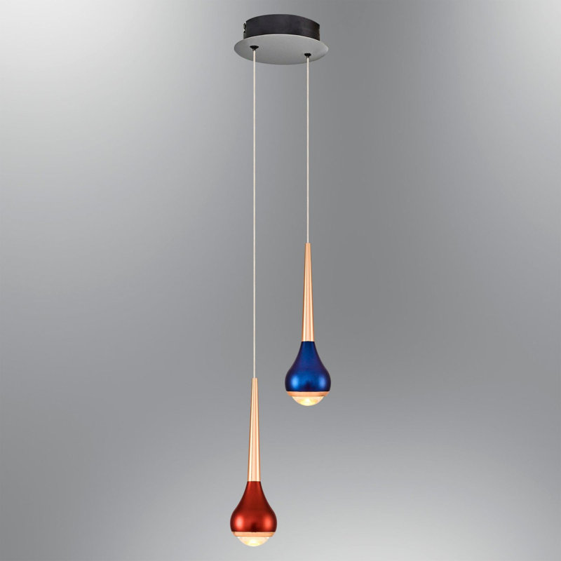 Cassen Elegant Metal Chandelier with Opal Glass Cap, 5.9 in Diameter x 47.2 in Height | 10W LED Socket, 3000K Light, 1000 Lumen | Assembled, Brown & Blue, Perfect for Dining Room & Living Spaces