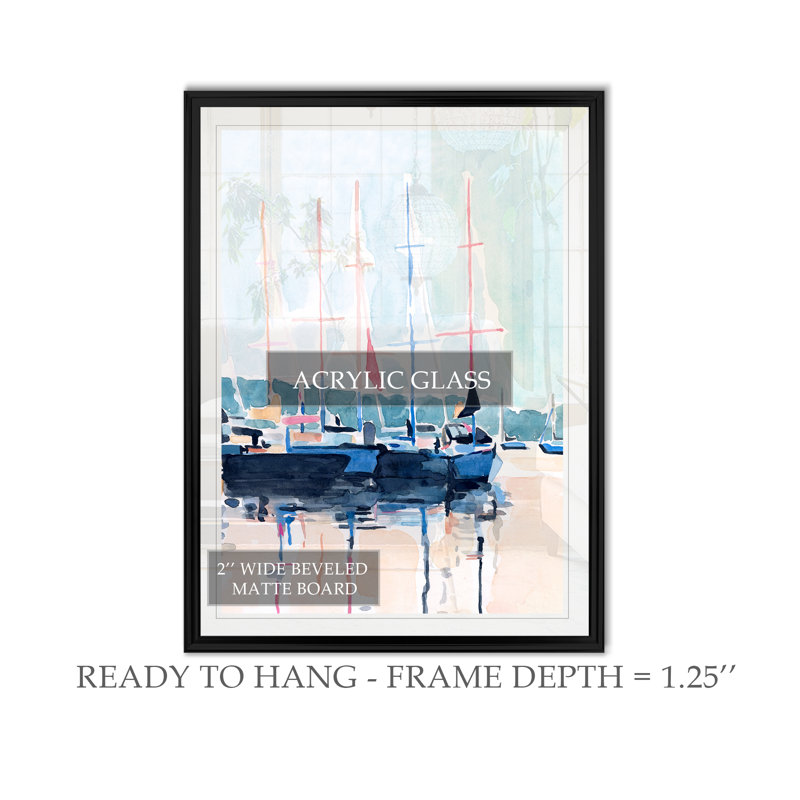«Watercolor Boat Club I», reproduction sur toile, H 18,5 po x l 24,5 po x P 1,5 po, Cadre noir