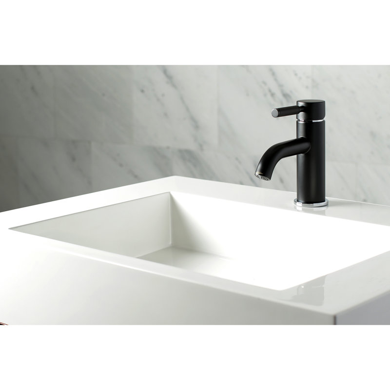 Kingston Brass Kaiser Single-Handle 1-Hole Deck Mount Bathroom Faucet with Push Pop-Up, Matte Black/Polished Chrome