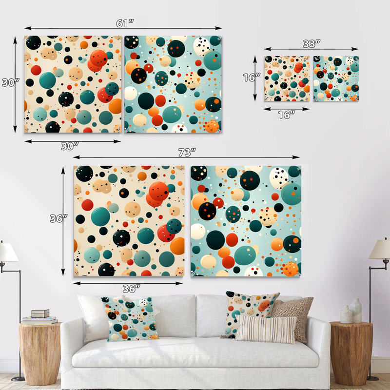 Motif rétro à pois rétro I - ensemble de 2 peintures murales abstraites en acrylique, H 36 po x l 73 po