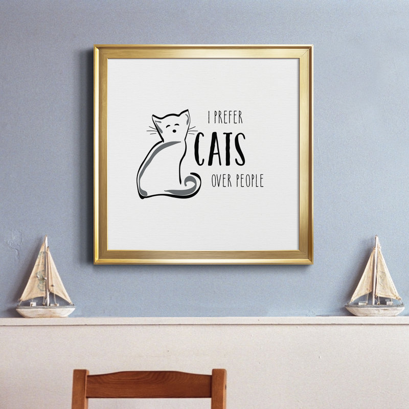 " Cats Over People ", 17.5" H x 17.5" W x 1.5" D, Gold Framed