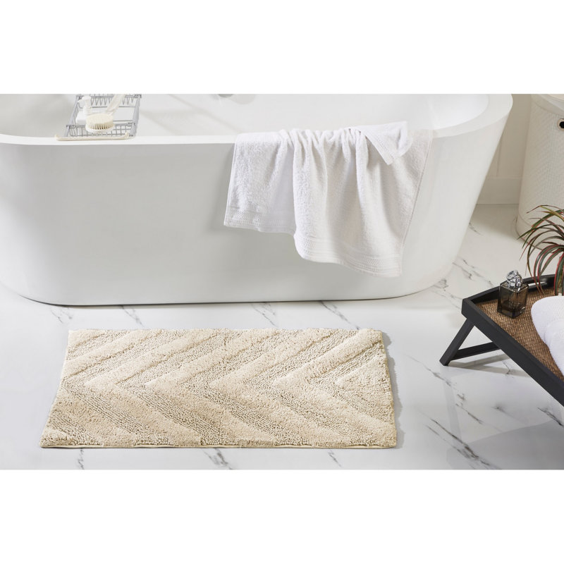 Tapis pour salle de bain touffeté à 100% coton Branston 1990 GSM avec envers antidérapant, certifié OEKO-TEX, lavable à la machine, motif à chevrons luxueux, tapis de salle de bain ultra doux et absorbant, rectangle 21 po x 34 po, sable