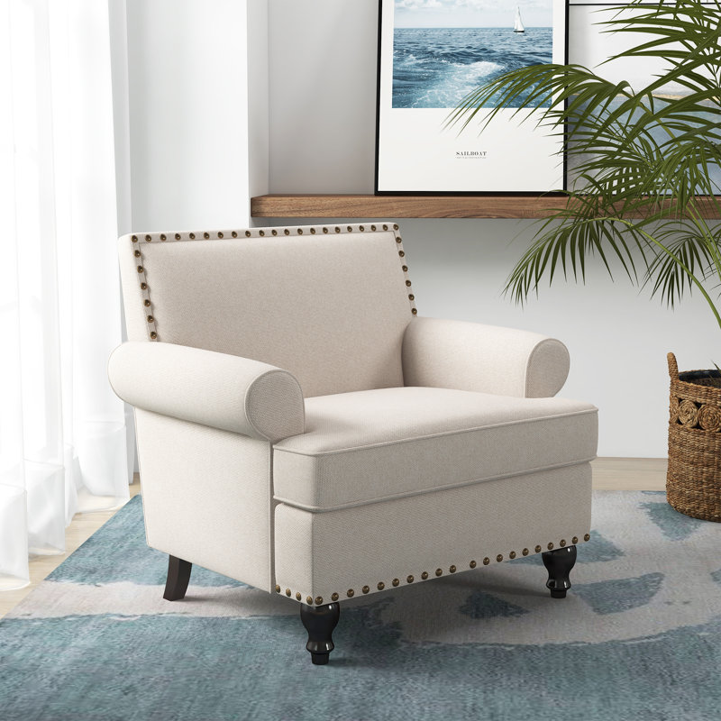 Fauteuil rembourré 30 po avec garniture cloutée Daro , Mélange de polyester beige