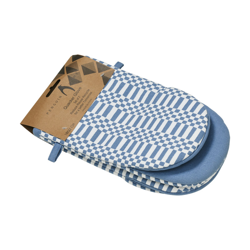 Penguin Home Cotton Oven Glove, White/Blue